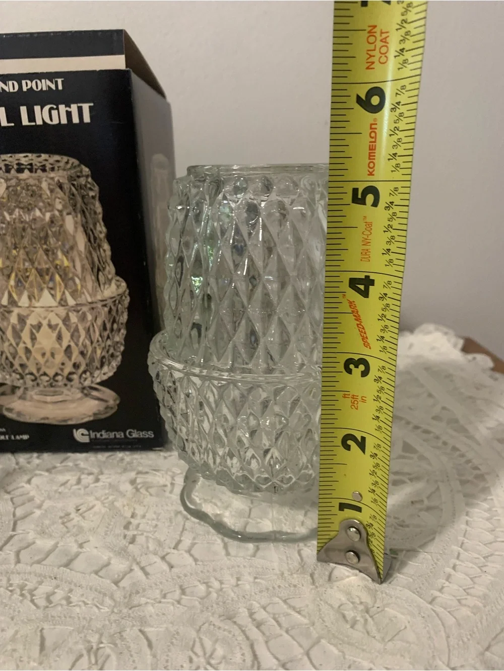 Vintage Indiana Glass Diamond Point Fairy Lamp Clear Base w Original Box